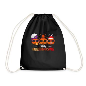 Happy HelloThanksMas Pumpkin Funny Three Holiday - Drawstring Bag - black - Front