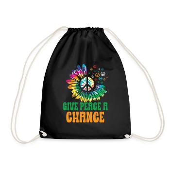 Hippie Peace Zeichen Frieden Blumen Blumenkind - Turnbeutel - Schwarz - Vorne