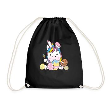 happy easter sweet unicorn Easter with Easter eggs - Drawstring Bag - black - Front