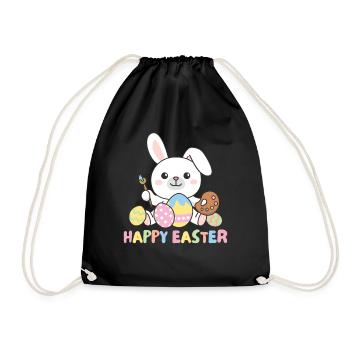 happy easter cute bunny Easter with Easter eggs - Drawstring Bag - black - Front