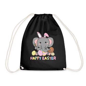 happy easter sweet elephant Easter with Easter eggs - Drawstring Bag - black - Front