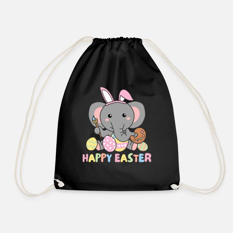 happy easter süßes Elefant Ostern mit Ostereiern - Turnbeutel - Schwarz