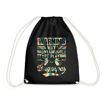 Warning May Spontaneously Start Playing Bagpipes - - Drawstring Bag - black - Front