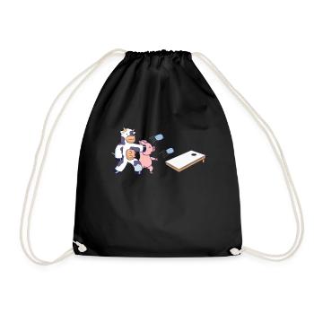 Farm Animals Plaing Cornhole - Funny Cornhole - Drawstring Bag - black - Front