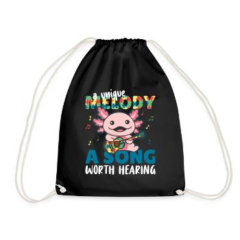 Autism Awareness Month Puzzle Music Axolotl - Drawstring Bag - black - Front