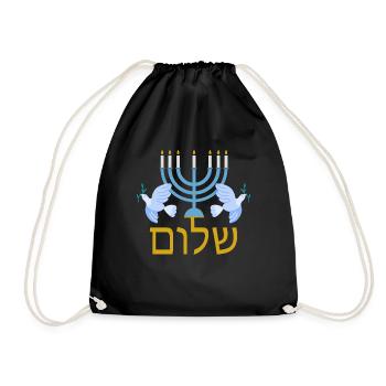 Hebrew Shalom Jewish Menorah for Peace - Drawstring Bag - black - Front