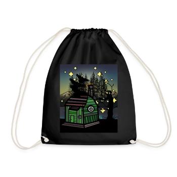 cabane, forêt, corbeaux, habitants de la forêt, vivant, remorque de construction - Sac de sport léger - noir - Devant
