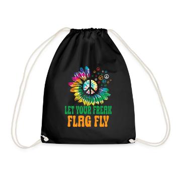 Hippie Peace Zeichen Frieden Blumen Blumenkind - Turnbeutel - Schwarz - Vorne