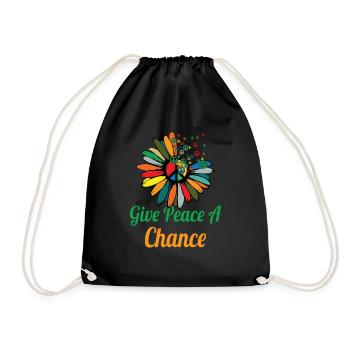 Hippie Peace Zeichen Frieden Blumen Blumenkind - Turnbeutel - Schwarz - Vorne