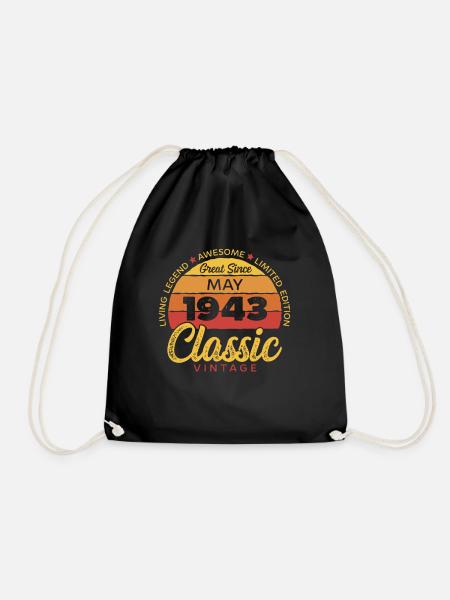 Retro 80 Years May 1943 Birthday Vintage Bday - Drawstring Bag - black