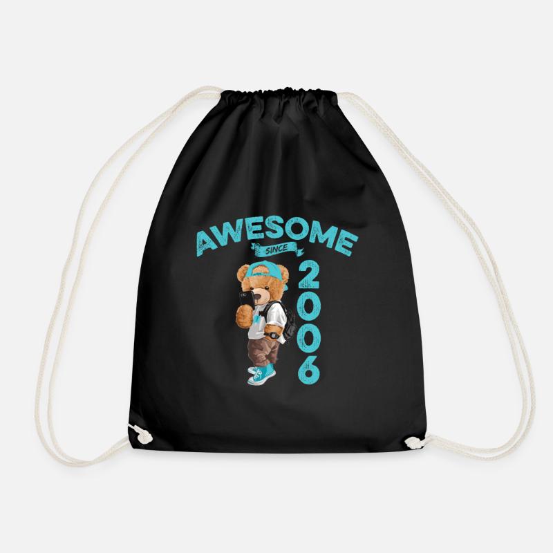 2006 Birthday Teddy Bear Awesome since - Drawstring Bag - black