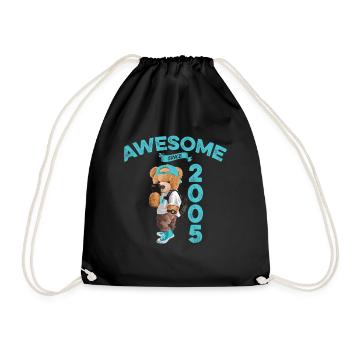 2005 Birthday Teddy Bear Awesome since - Drawstring Bag - black - Front