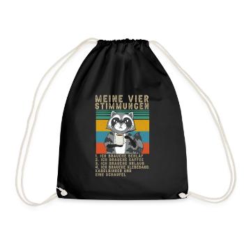 Waschbär Meine Vier Stimmungen Schlaf Kaffee - Turnbeutel - Schwarz - Vorne