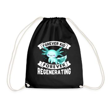 Forever kid forever regenerating cute axolotl - Drawstring Bag - black - Front
