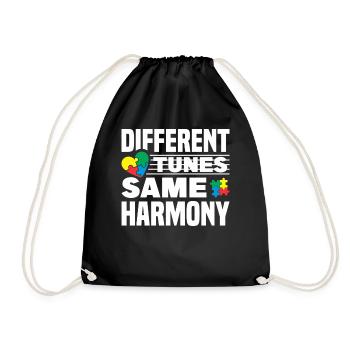 Autism Awareness Month Puzzle Music Heart - Drawstring Bag - black - Front