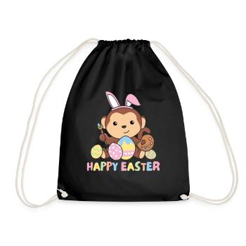 happy easter sweet monkey Easter with Easter eggs - Drawstring Bag - black - Front