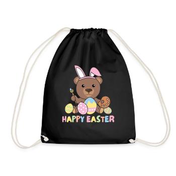 happy easter sweet bear Easter with Easter eggs - Drawstring Bag - black - Front