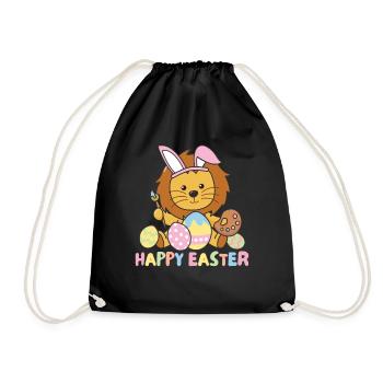 happy easter sweet lion Easter with Easter eggs - Drawstring Bag - black - Front