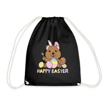 happy easter sweet quokka Easter with Easter eggs - Drawstring Bag - black - Front