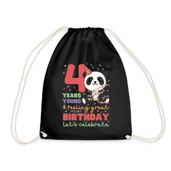 Panda for 4th birthday children four years old - Drawstring Bag - black - Front