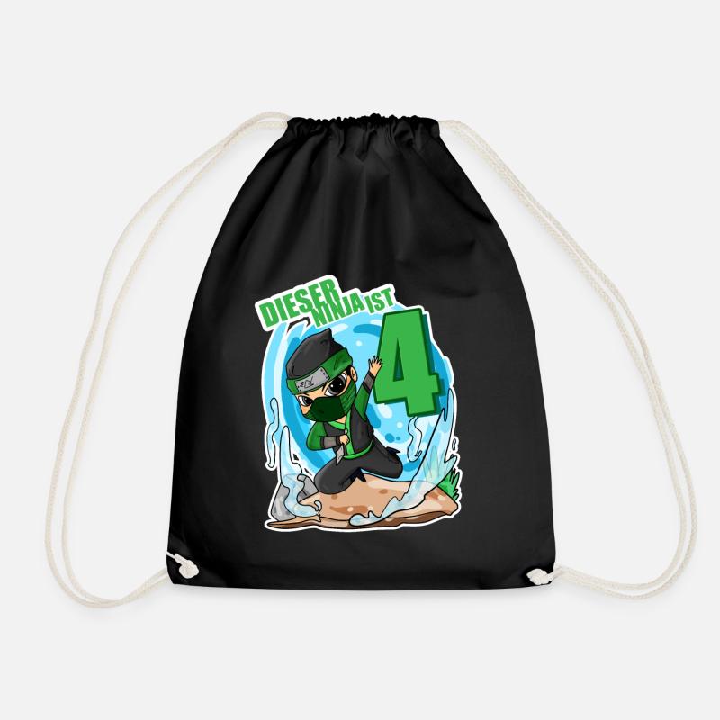 Geburtstag Junge Ninja Grün - 4 Jahre Vier - Turnbeutel - Schwarz