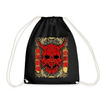 Oni-Maske, Japanischer Dämon, Kabuki-Teufel - Turnbeutel - Schwarz - Vorne
