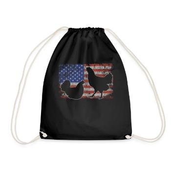 Chicken Farmer Retro USA Flag Farmer 4th of July - Drawstring Bag - black - Front