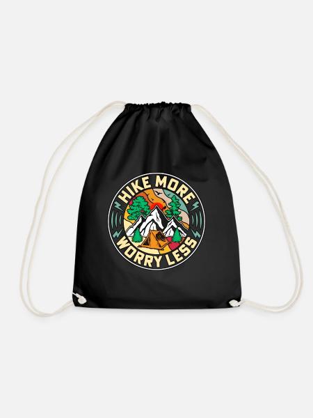 Hike More Worry Less Hiking Nature Camping - Drawstring Bag - black