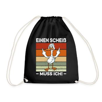Einen Scheiß muss ich Spruch Ente Mittelfinger - Turnbeutel - Schwarz - Vorne