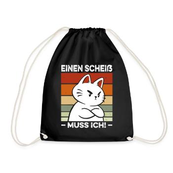 Einen Scheiß muss ich Spruch fette Katze Retro - Turnbeutel - Schwarz - Vorne