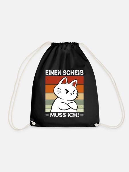 Einen Scheiß muss ich Spruch fette Katze Retro - Turnbeutel - Schwarz