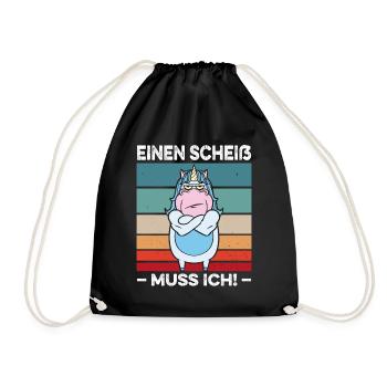 Einen Scheiß muss ich Spruch Einhorn Muskel Retro - Turnbeutel - Schwarz - Vorne