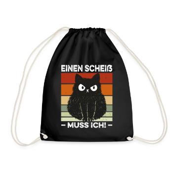 Einen Scheiß muss ich Spruch Katze Retro - Turnbeutel - Schwarz - Vorne