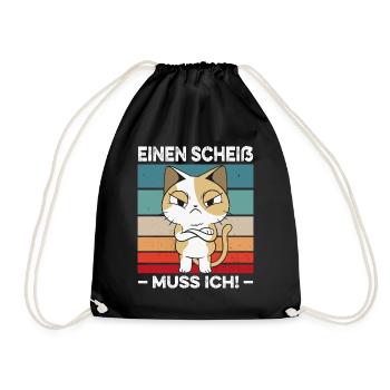 Einen Scheiß muss ich Spruch Katze Retro - Turnbeutel - Schwarz - Vorne