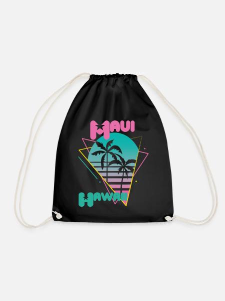 Retro- Maui-Ferien-Hawaii-Palmen-Strand-Ozean - Turnbeutel - Schwarz