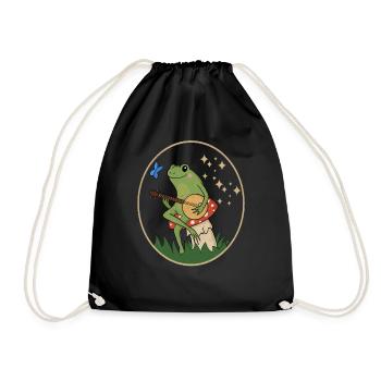 Cottagecore Aesthetic Banjo Frosch Fliegenpilz - Turnbeutel - Schwarz - Vorne