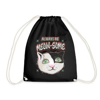 Cat with stars, funny saying, Pun pun - Drawstring Bag - black - Front