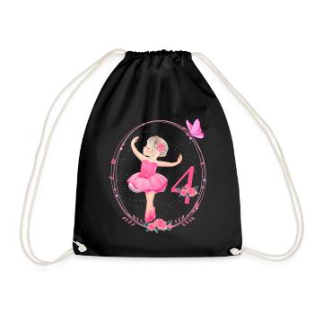 4th Birthday Ballerina in Tutu Girl Ballet 4 - Drawstring Bag - black - Front