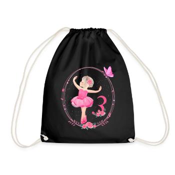 3rd Birthday Ballerina in Tutu Girl Ballet 3 - Drawstring Bag - black - Front