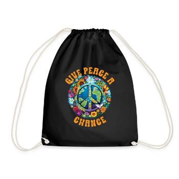 Hippie Peace Zeichen Frieden Blumen Blumenkind - Turnbeutel - Schwarz - Vorne