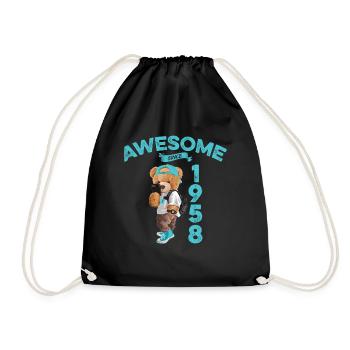 1958 Birthday Teddy Bear Awesome since - Drawstring Bag - black - Front