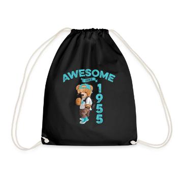 1955 Birthday Teddy Bear Awesome since - Drawstring Bag - black - Front