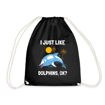 I just love dolphins funny dolphin - Drawstring Bag - black - Front