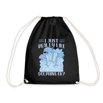 I like dolphins just very much dolphin dolphins - Drawstring Bag - black - Front