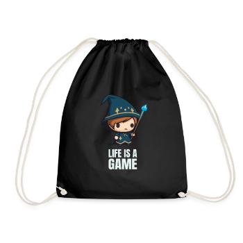 Life is a game RPG Chibi Wizard Gamer - Drawstring Bag - black - Front