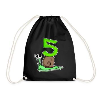 5 Jahre alt - 5. Geburtstag mit Tier Motiv - Turnbeutel - Schwarz - Vorne