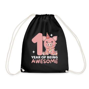 Pig for the 1st birthday for children one year old - Drawstring Bag - black - Front