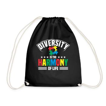 Autism Awareness Month Puzzle Music Heart - Drawstring Bag - black - Front