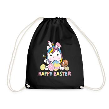 happy easter sweet unicorn Easter with Easter eggs - Drawstring Bag - black - Front