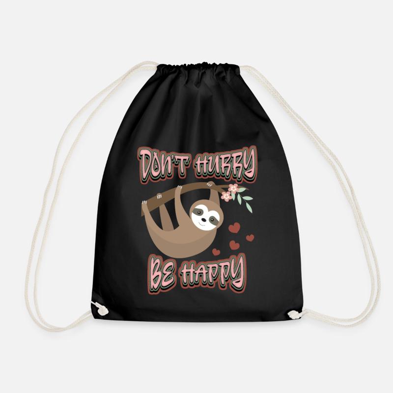 Faultier, Sloth, Spruch, Don't-Hurry-Be-Happy - Turnbeutel - Schwarz